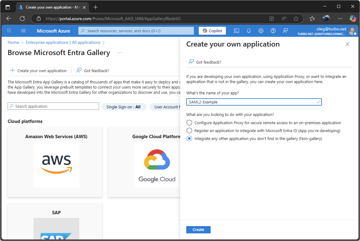 AzureAD SSO + SAML 2.0 add enterprise application