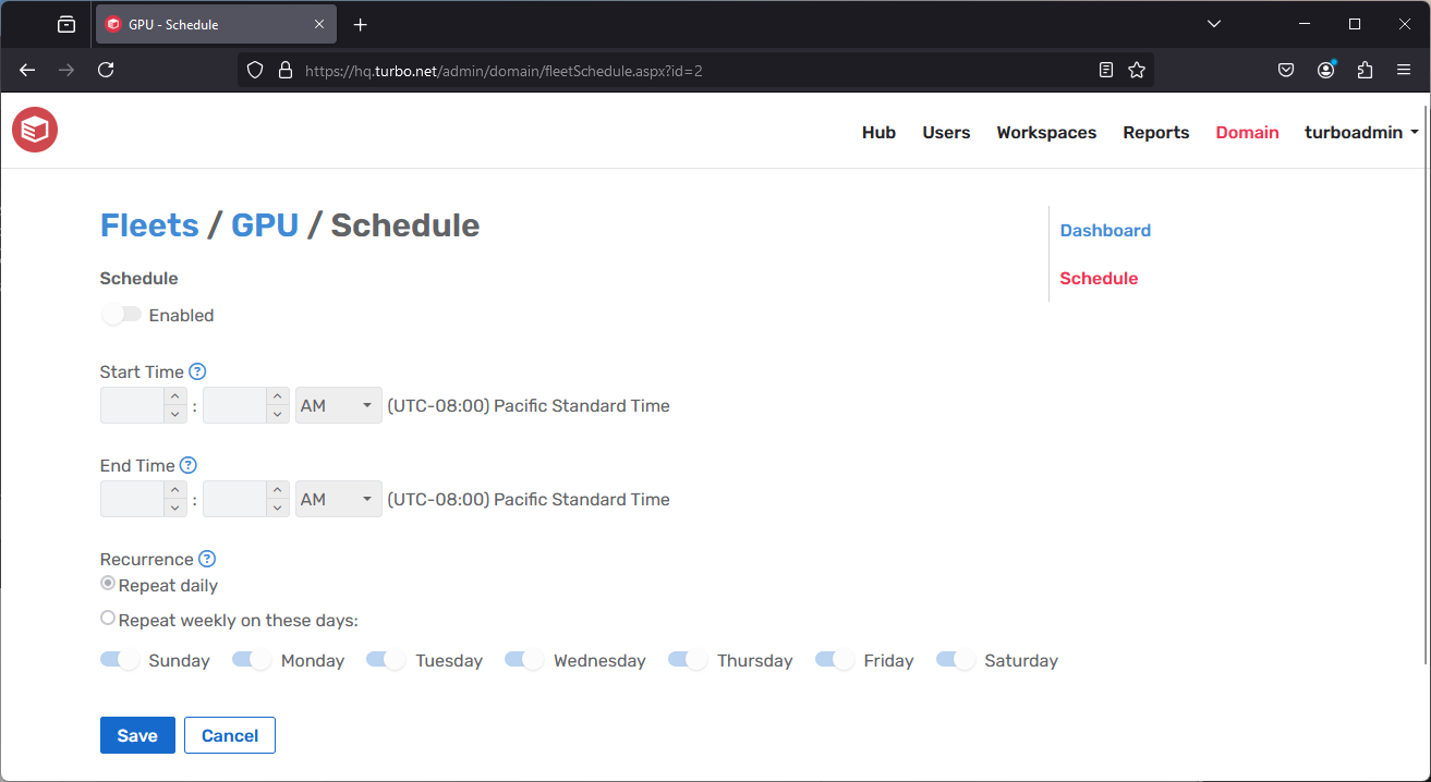Server admin domain fleets schedule