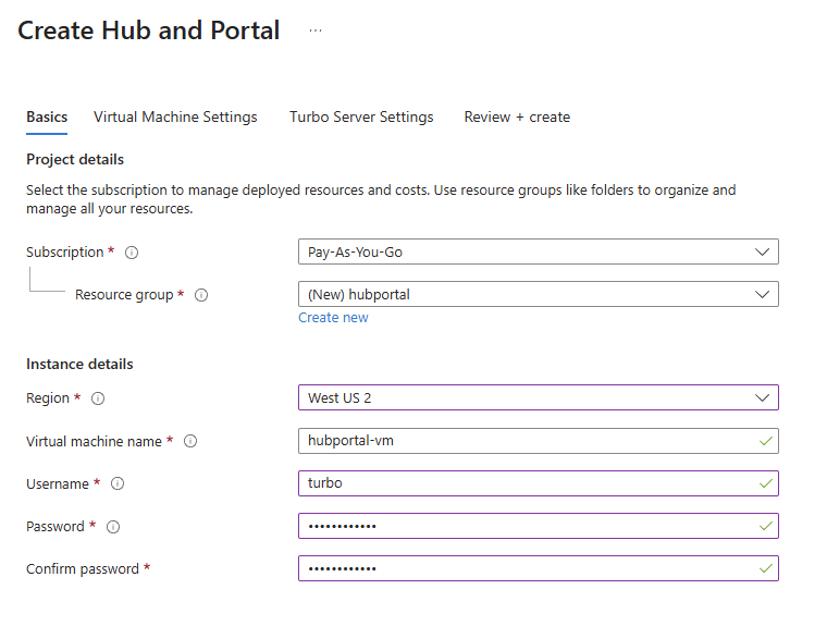 Hub and Portal Basics Tab