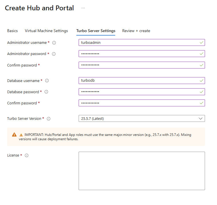 Hub and Portal Turbo Server Settings Tab