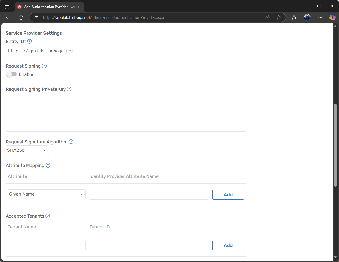 Azure AD SSO + SAML 2.0 server settings 2